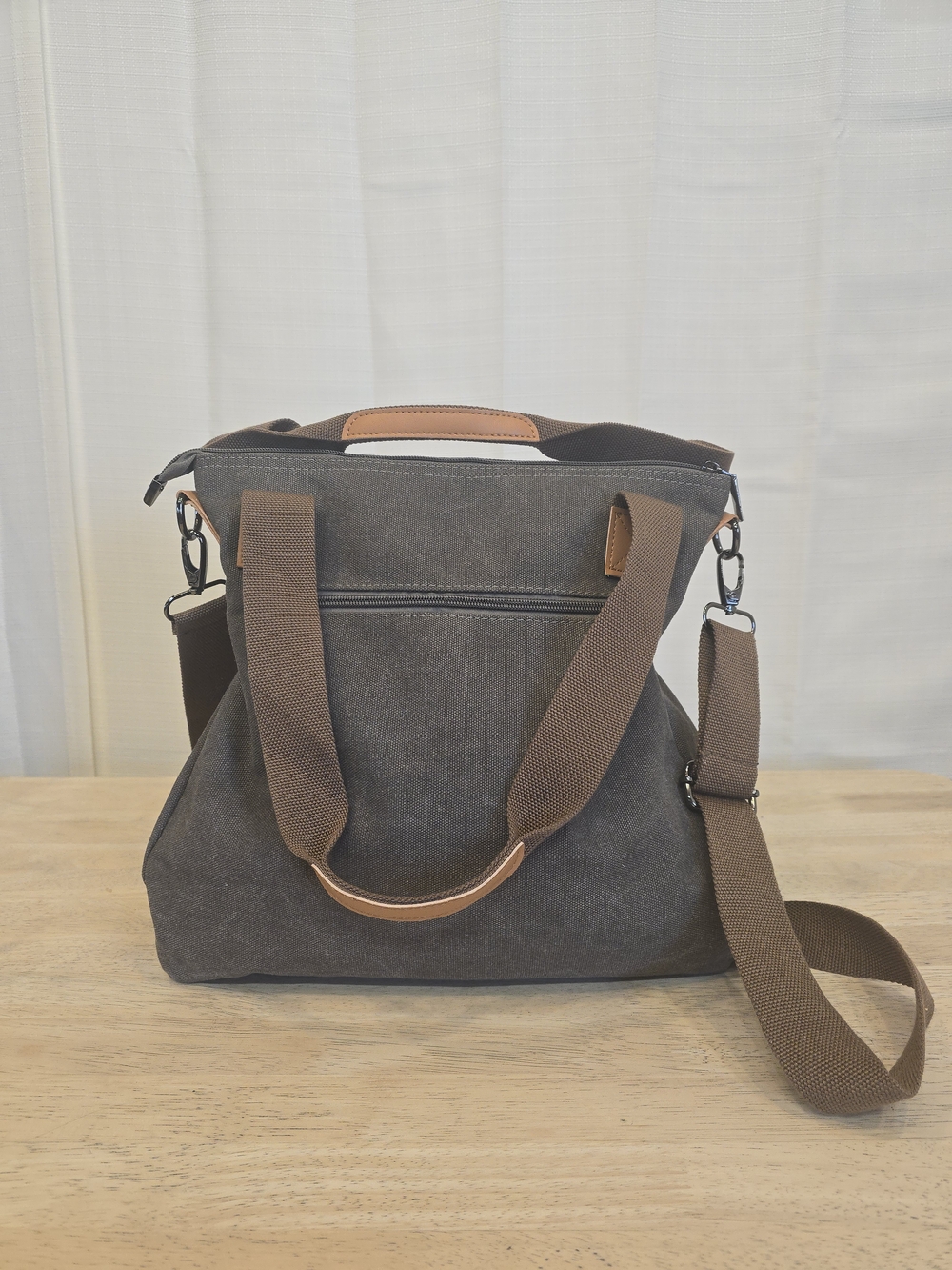 Women's Brown Canvas Tote Satchel with Adjustable Strap